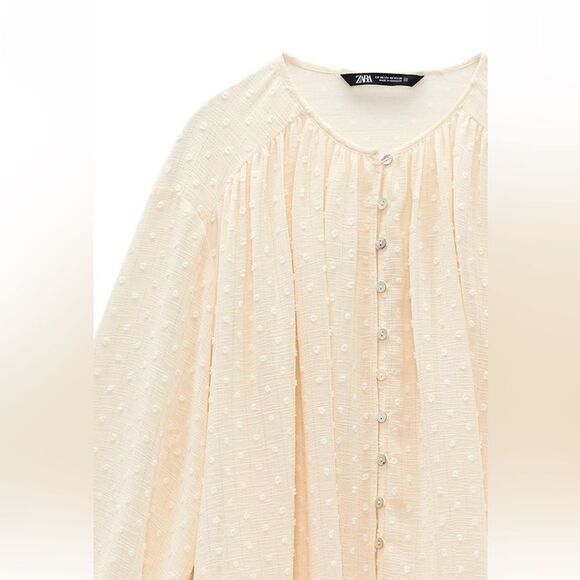 ZARA BOHO SWISS DOT BLOUSE - Picture 3 of 5